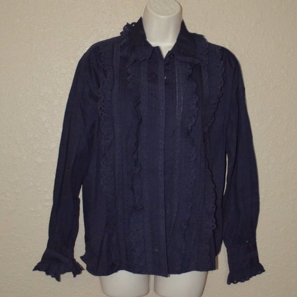 NWT $332 Antik Batik Navy Diane Big Long Sleeve Blouse - Picture 3 of 10